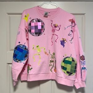 Brand NEW QUEEN OF SPARKLES PINK SKELETON DISCO PARTY SWEATSHIRT (medium)